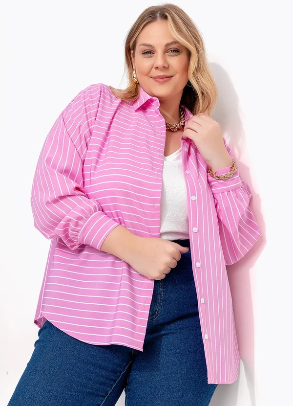 Marguerite - Camisa Listrado Rosa em Tricoline 11