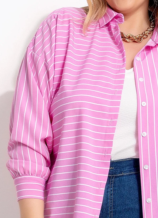 Marguerite - Camisa Listrado Rosa em Tricoline 12