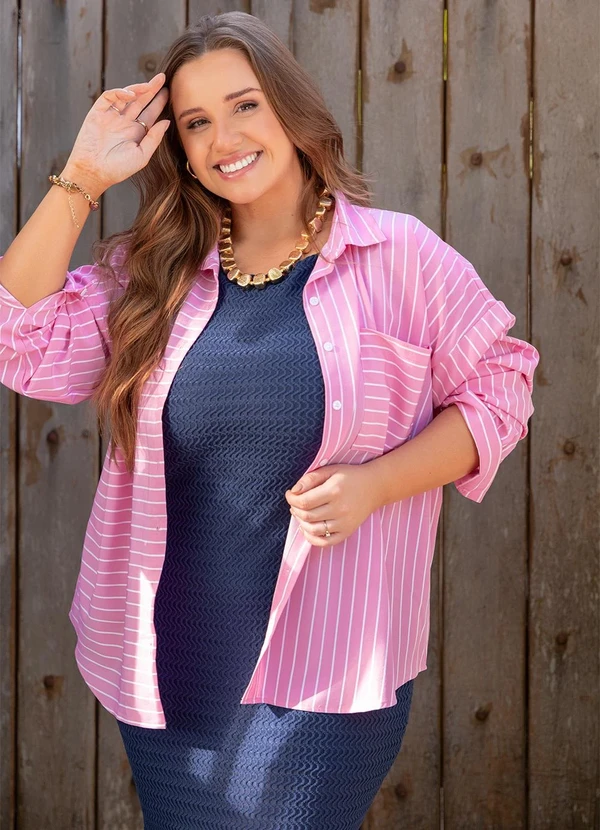 Marguerite - Camisa Listrado Rosa em Tricoline 5