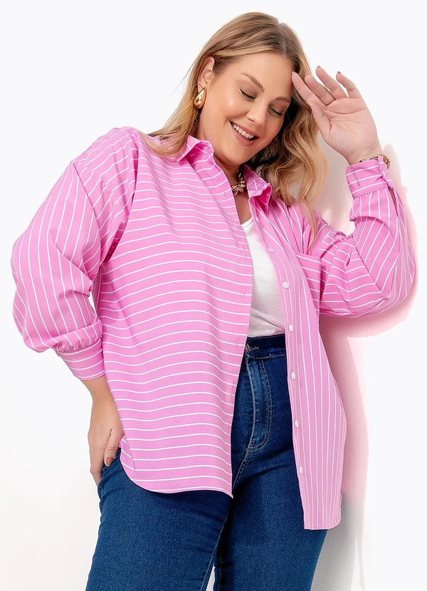Marguerite - Camisa Listrado Rosa em Tricoline 6