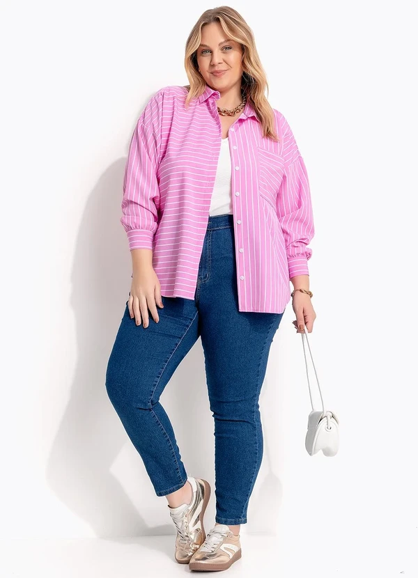 Marguerite - Camisa Listrado Rosa em Tricoline 8