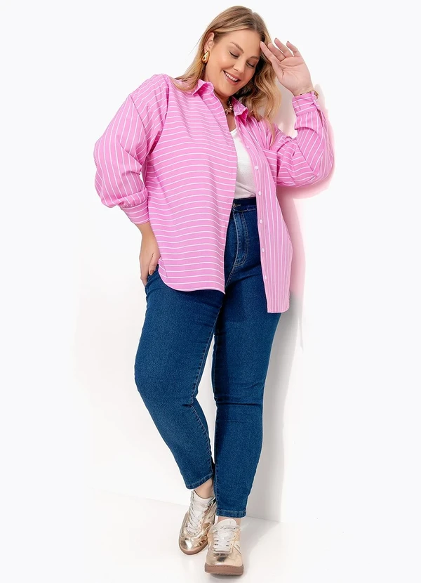Marguerite - Camisa Listrado Rosa em Tricoline 10