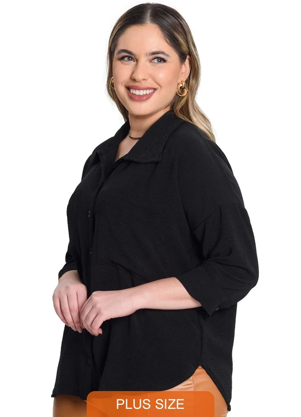 Secret Glam - Camisa Manga 7/8 Air Flow Pesado Preto