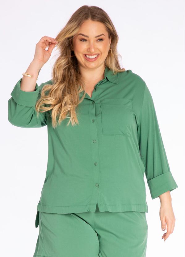 Lisamour - Camisa Manga 7/8 de Tecido Verde