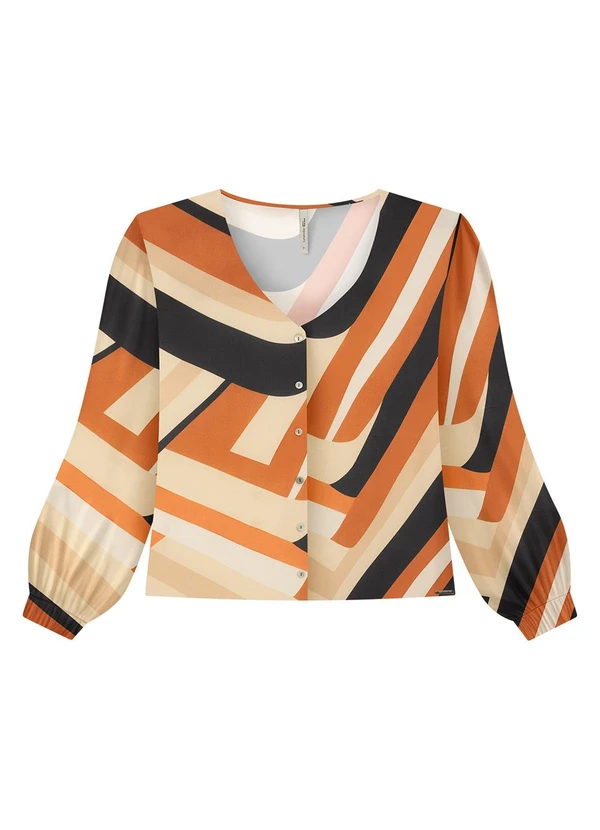 Lunender Mais Mulher Camisa Manga Longa Bufante Plus Size Estampada Marrom