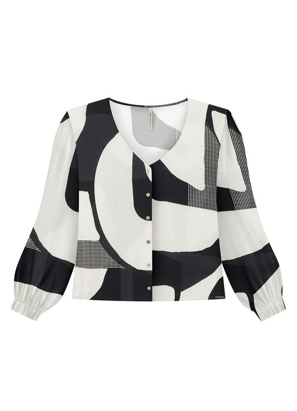 Lunender Mais Mulher Camisa Manga Longa Bufante Plus Size Estampada Preto