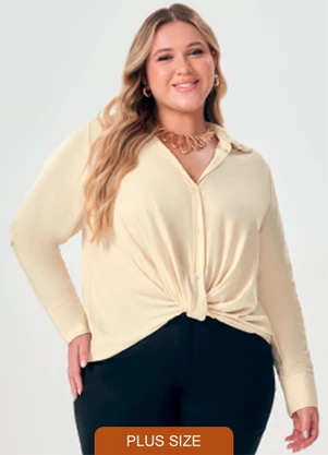 Lisamour - Camisa Manga Longa com Amarração Bege - LISAMOUR