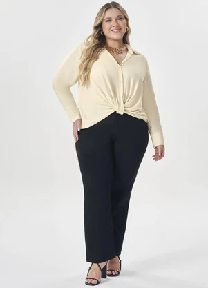 Lisamour - Camisa Manga Longa com Amarração Bege - LISAMOUR