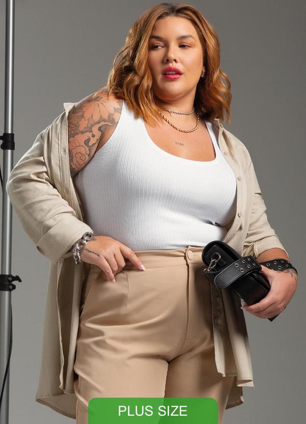 Cativa - Camisa Manga Longa Plus Size Bege