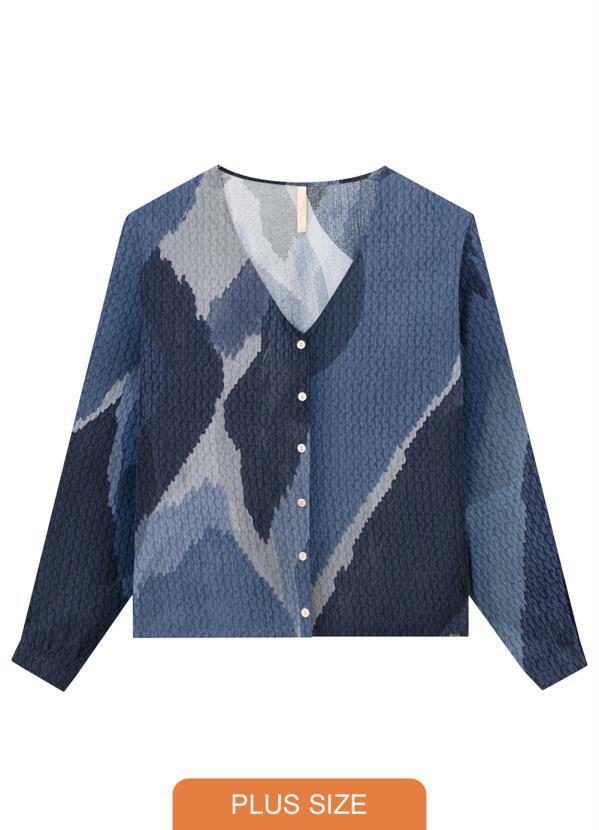 Lunender Mais Mulher - Camisa Plus Size em Viscose Estampada Azul