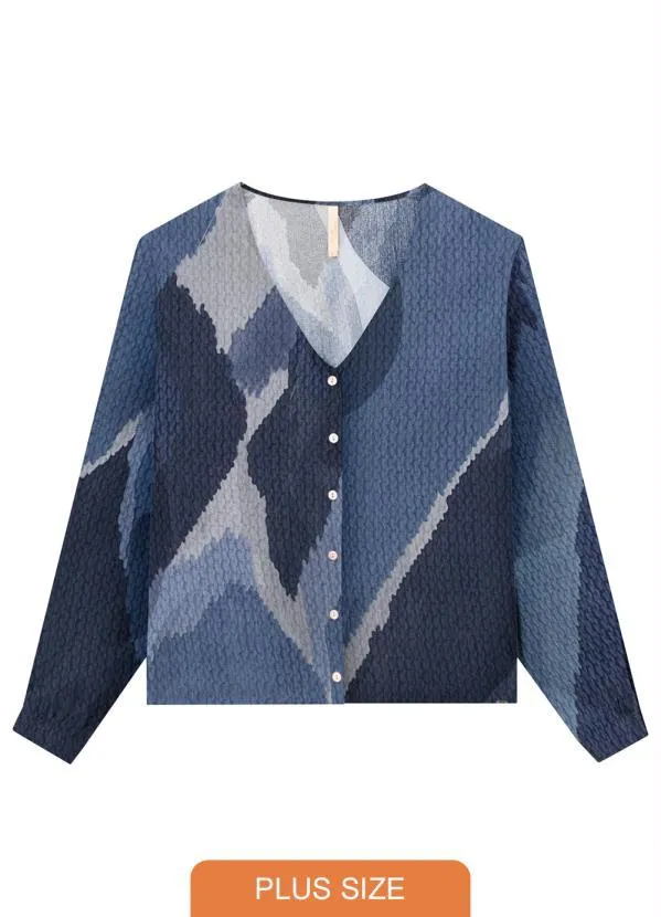 Lunender Mais Mulher - Camisa Plus Size em Viscose Estampada Azul