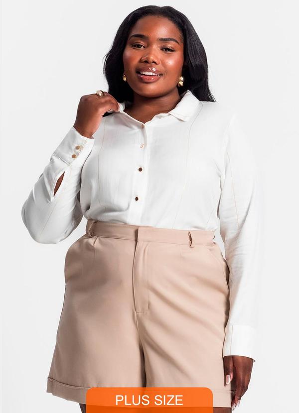 Secret Glam - Camisa Plus Size Manga Longa Bege 3