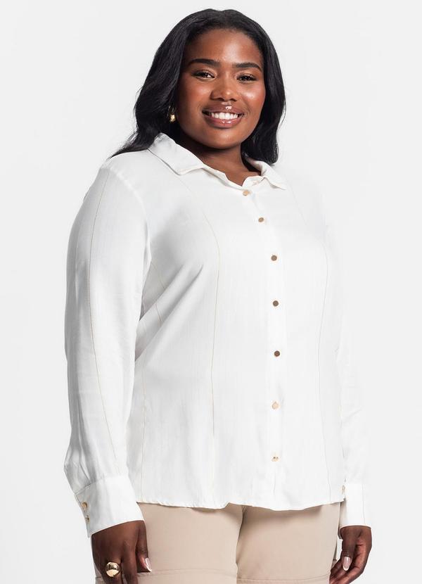 Secret Glam - Camisa Plus Size Manga Longa Bege 4