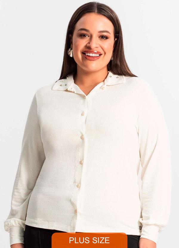 Secret Glam - Camisa Plus Size Manga Longa Feminina Bege