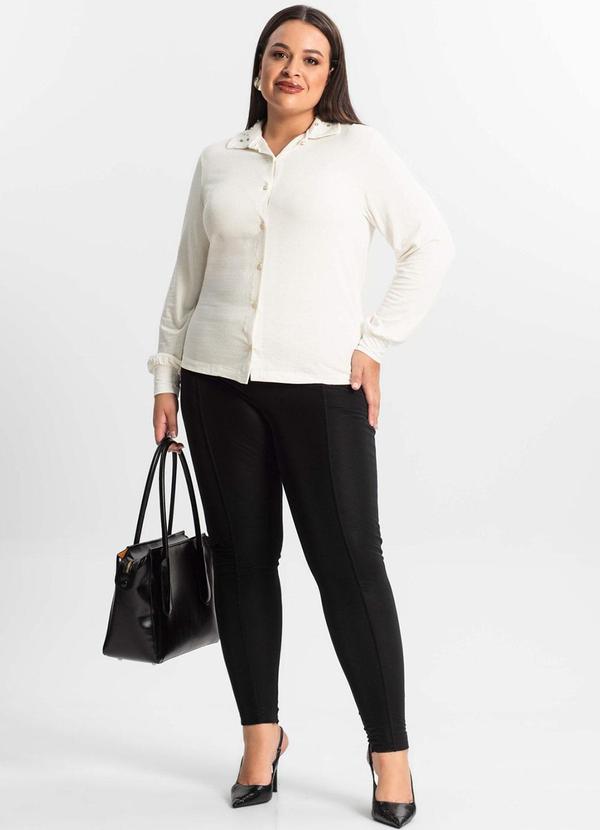 Secret Glam - Camisa Plus Size Manga Longa Feminina Bege 3