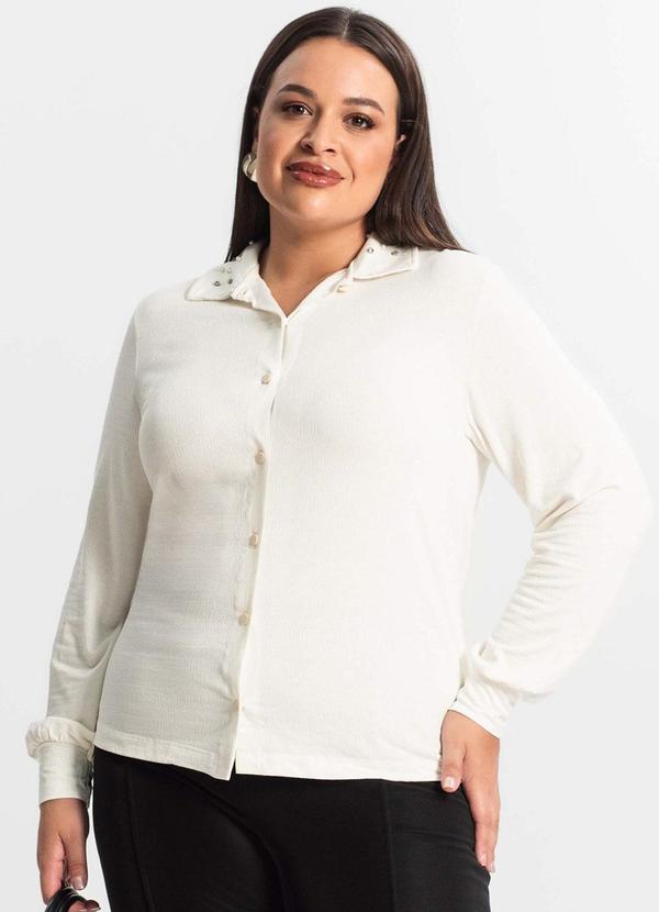 Secret Glam - Camisa Plus Size Manga Longa Feminina Bege 4