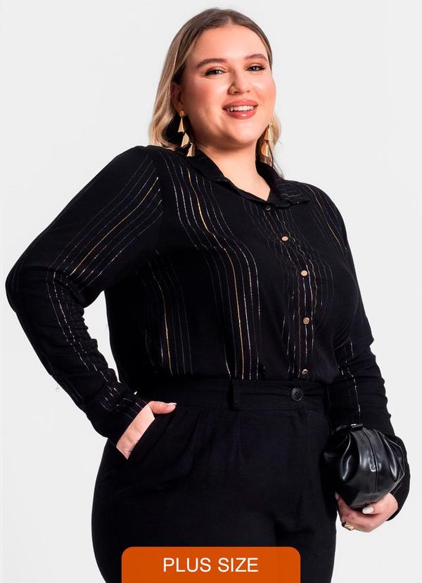 Secret Glam - Camisa Plus Size Manga Longa Preto