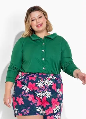 Marguerite - Camisa Verde Bandeira de Mangas Longas Plus Size - MARGUERITE