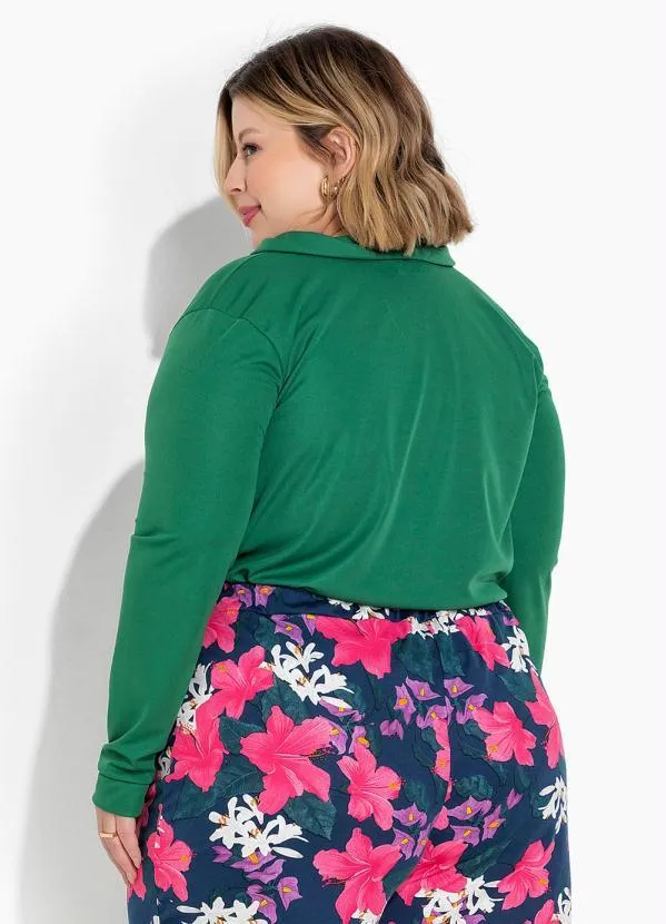 Marguerite - Camisa Verde Bandeira de Mangas Longas Plus Size 4