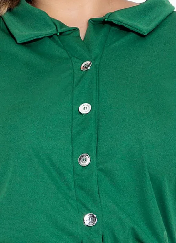 Marguerite - Camisa Verde Bandeira de Mangas Longas Plus Size 3