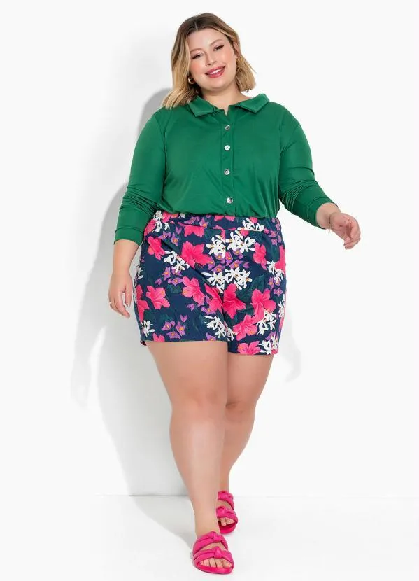 Marguerite - Camisa Verde Bandeira de Mangas Longas Plus Size 2