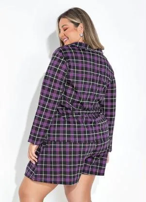 Marguerite - Camisa Xadrez Roxa com Mangas Longas Plus Size - MARGUERITE
