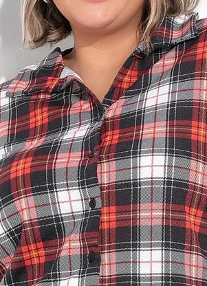 Marguerite - Camisa Xadrez Vermelha com Botões Plus Size - MARGUERITE