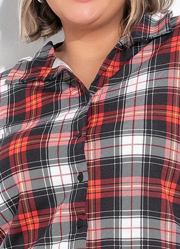 Marguerite - Camisa Xadrez Vermelha com Botões Plus Size 2