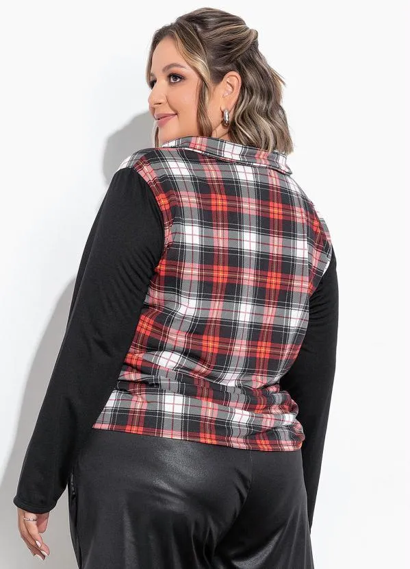 Marguerite - Camisa Xadrez Vermelha com Botões Plus Size 3