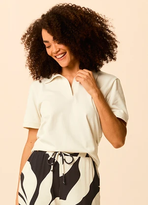 Malwee - Camisa Polo em Piquet Off White - MALWEE