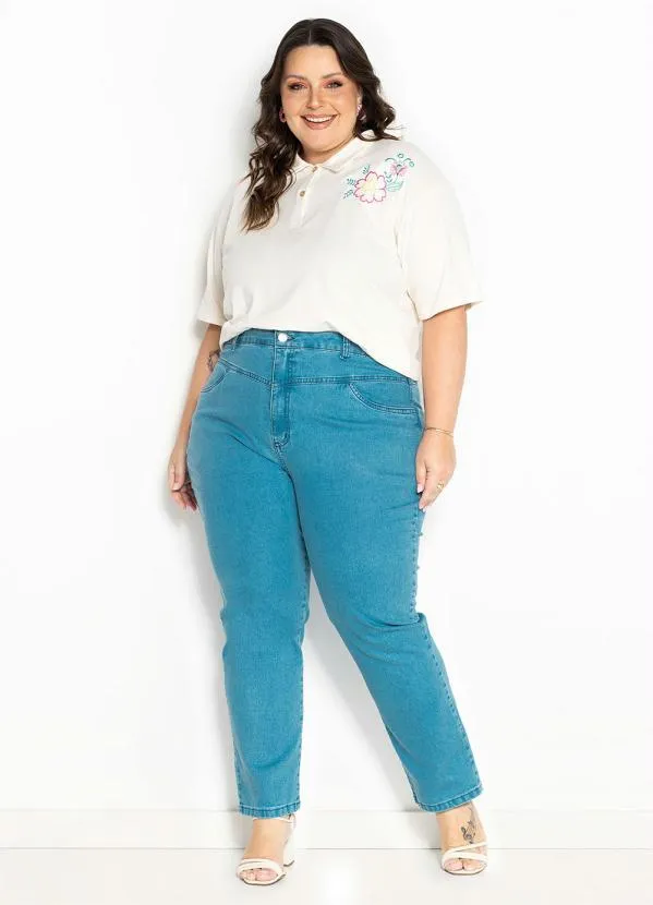 Marguerite - Camisa Polo Off White com Bordado Plus Size 4