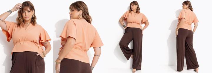 Blusa Bege em Crepe Plano