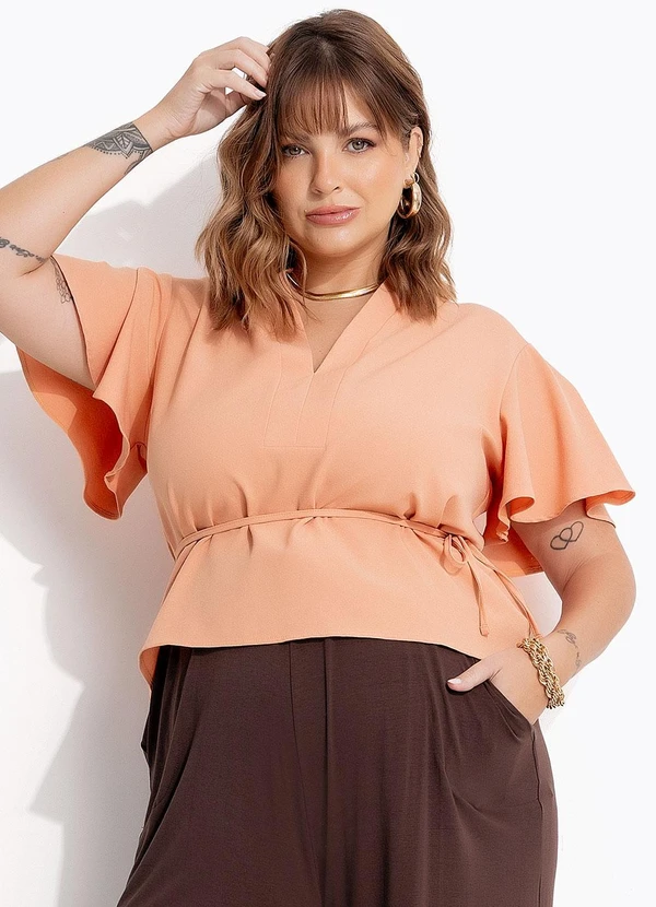 Marguerite - Blusa Bege em Crepe Plano