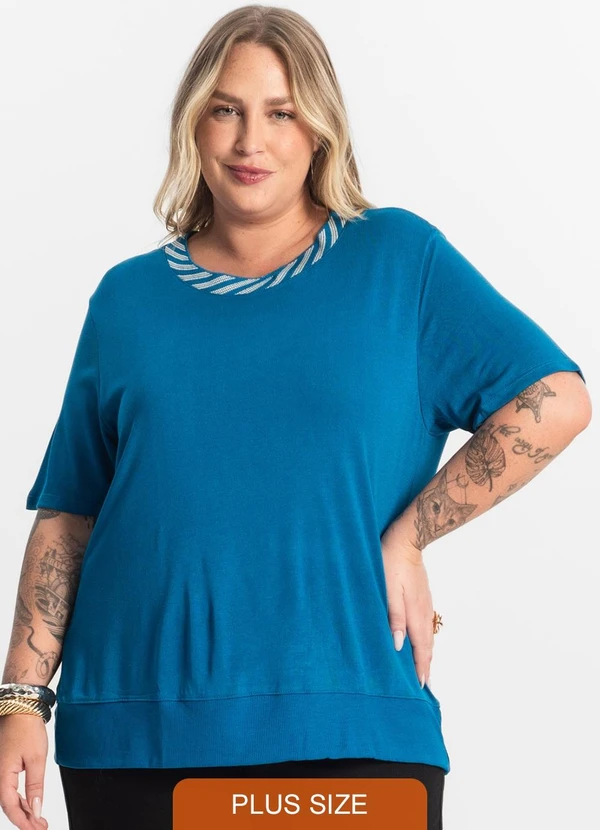 Secret Glam - Blusa Feminina Manga Curta Azul