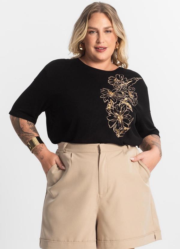 Secret Glam - Blusa Feminina Manga Curta Preto 4