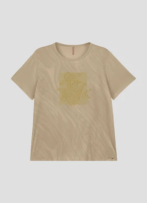 Cereja Rosa - Blusa Feminina Plus Size Manga Curta Estampada Bege - CEREJA ROSA
