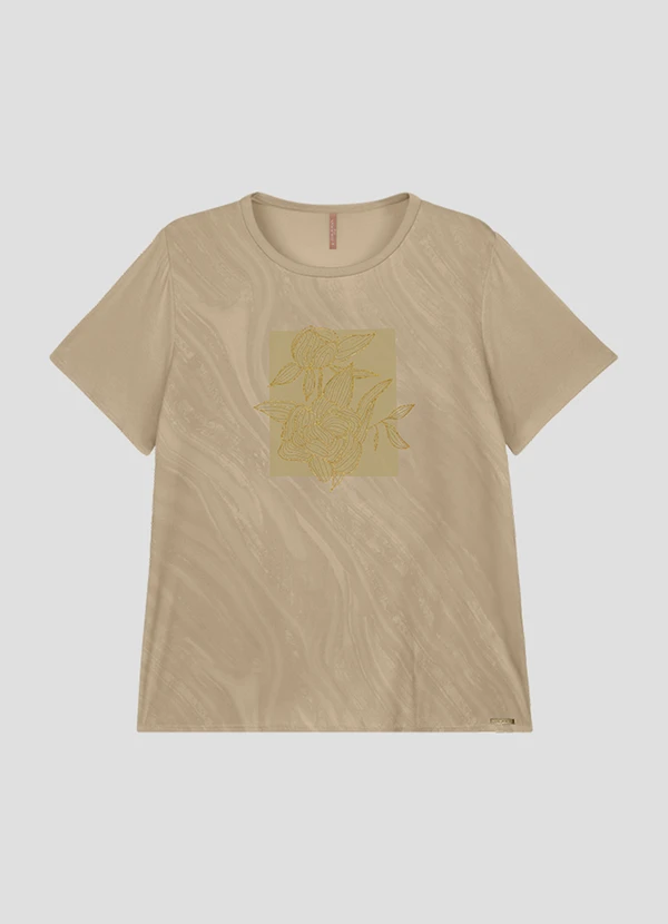 Cereja Rosa - Blusa Feminina Plus Size Manga Curta Estampada Bege