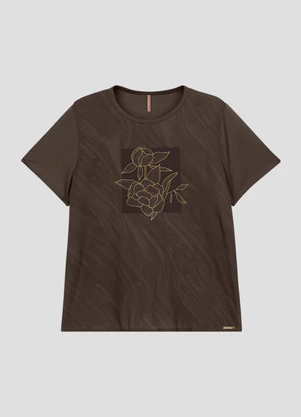 Cereja Rosa - Blusa Feminina Plus Size Manga Curta Estampada Marrom - CEREJA ROSA