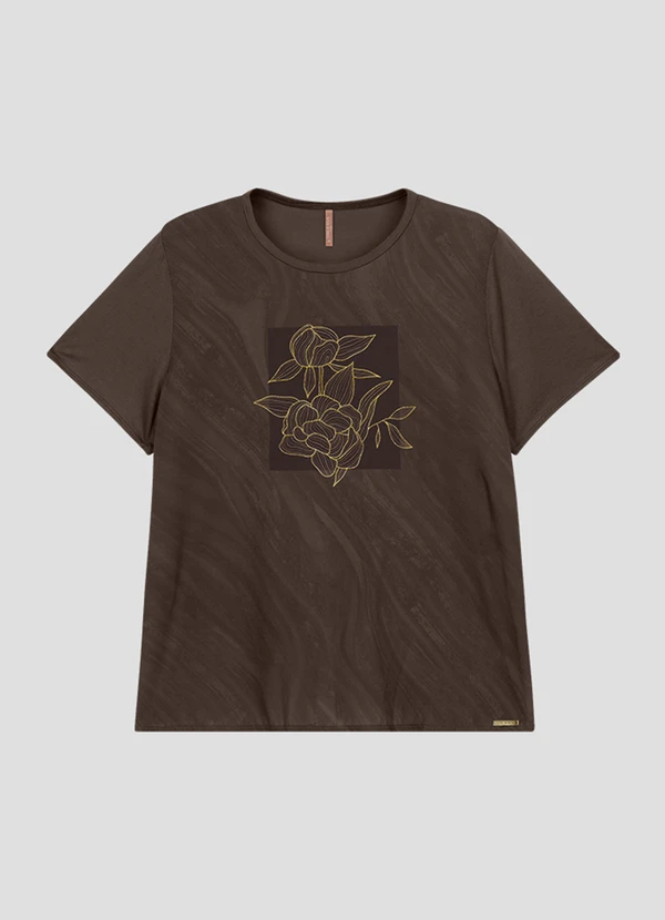 Cereja Rosa - Blusa Feminina Plus Size Manga Curta Estampada Marrom