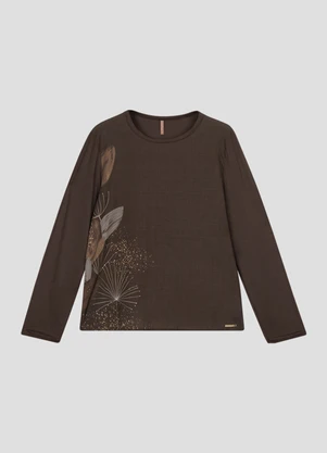 Cereja Rosa - Blusa Feminina Plus Size Manga Longa com Estampa Marrom - CEREJA ROSA