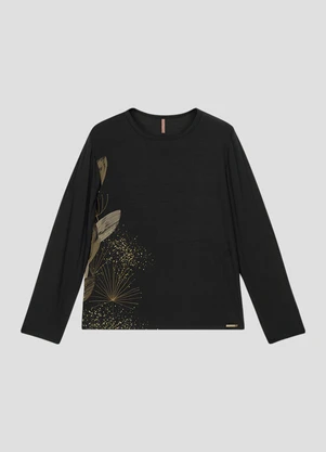 Cereja Rosa - Blusa Feminina Plus Size Manga Longa com Estampa Preto - CEREJA ROSA