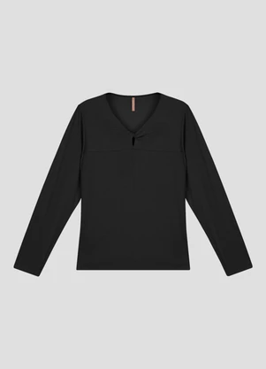 Cereja Rosa - Blusa Feminina Plus Size Manga Longa Decote Gota Preto - CEREJA ROSA