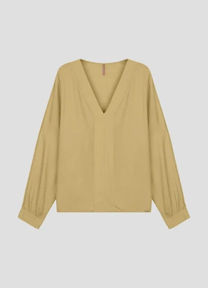 Cereja Rosa - Blusa Feminina Plus Size Manga Longa em Viscose Bege - CEREJA ROSA