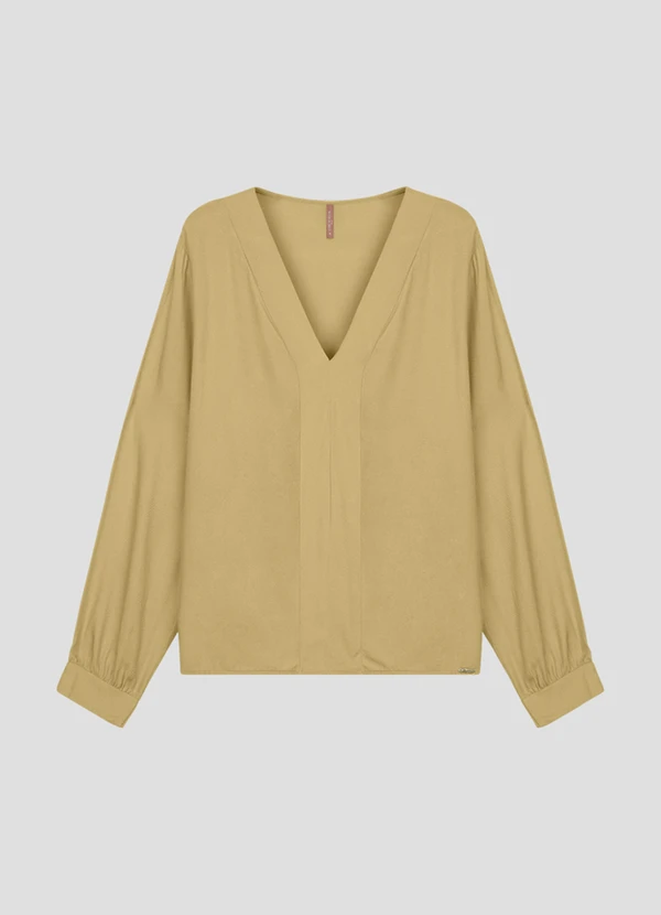 Cereja Rosa - Blusa Feminina Plus Size Manga Longa em Viscose Bege