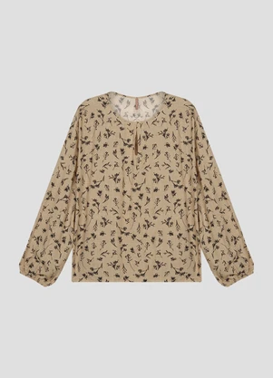 Cereja Rosa - Blusa Feminina Plus Size Manga Longa Estampada Bege - CEREJA ROSA