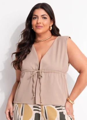 Marguerite - Blusa Natural em Crepe Plano Sarjado - MARGUERITE