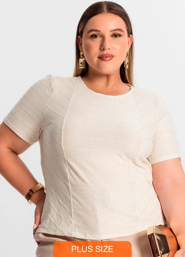 Secret Glam - Blusa Plus Size com Listras Bege