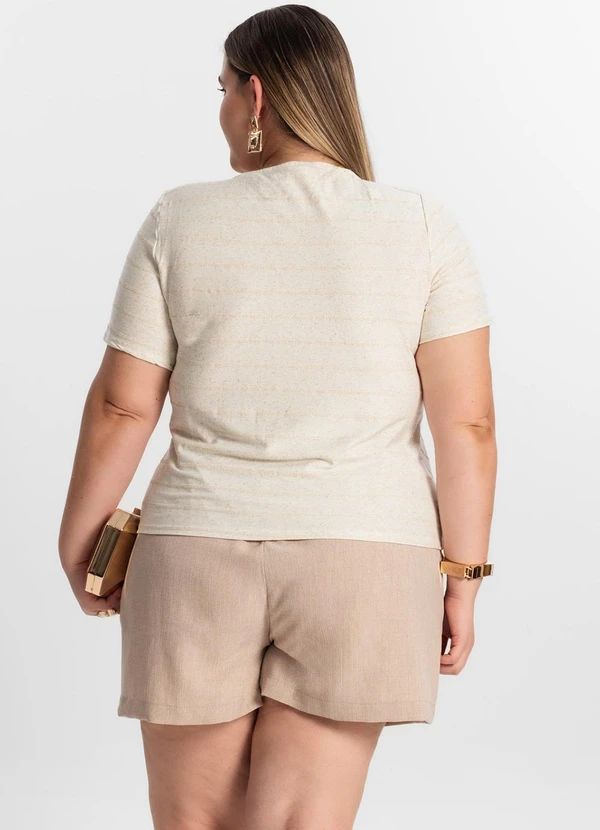 Secret Glam - Blusa Plus Size com Listras Bege 4