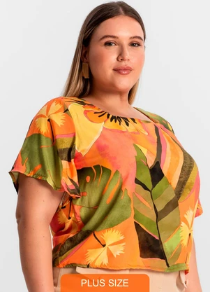 Secret Glam - Blusa Plus Size Estampada Laranja - SECRET GLAM