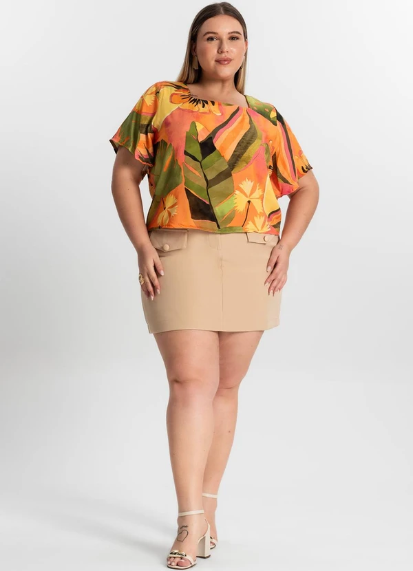 Secret Glam - Blusa Plus Size Estampada Laranja 3